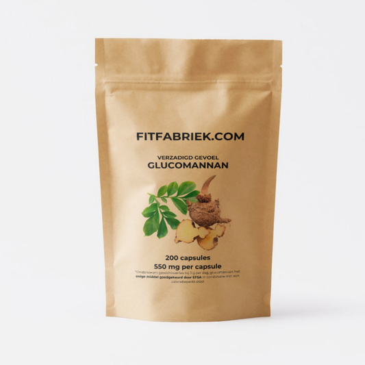 Glucomannan Capsules: 200 stuks van FITFABRIEK.COM, productafbeelding: voorkant.